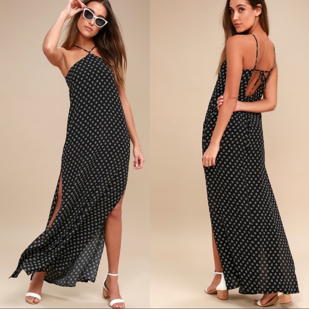 Island Holiday Black and White Print Halter Dress
